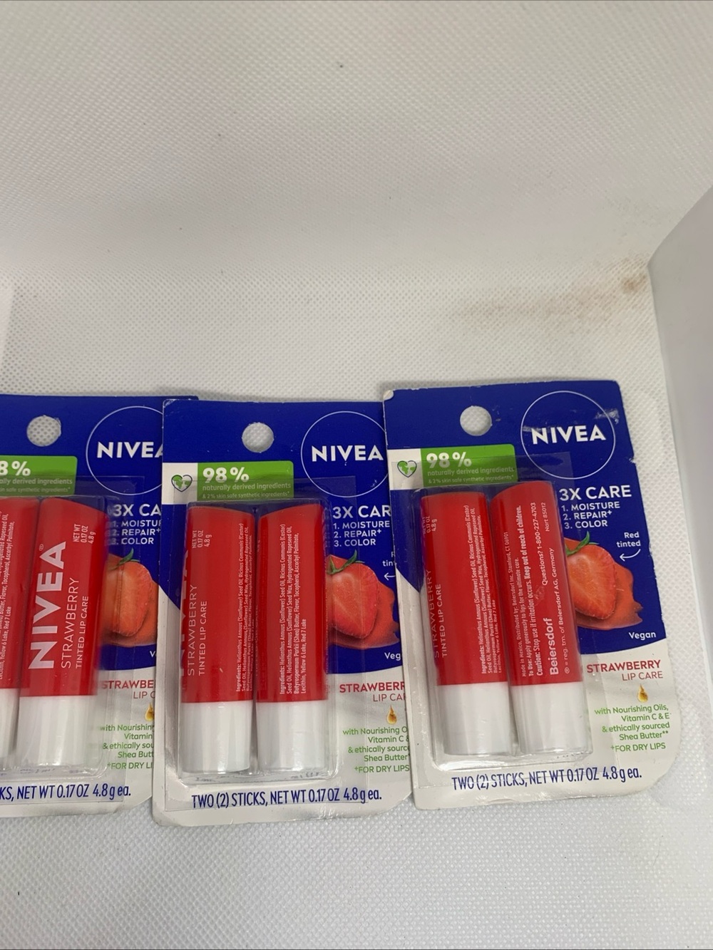 NIVEA Strawberry Lip Care Duo Pack of 3 (6 Total) NIB